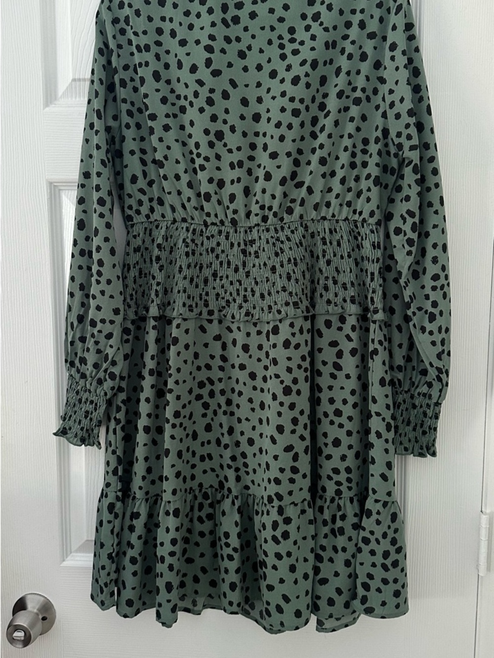 Pretty Garden Smocked Waist Green Printed Mini Dress - Picture 3 of 3
